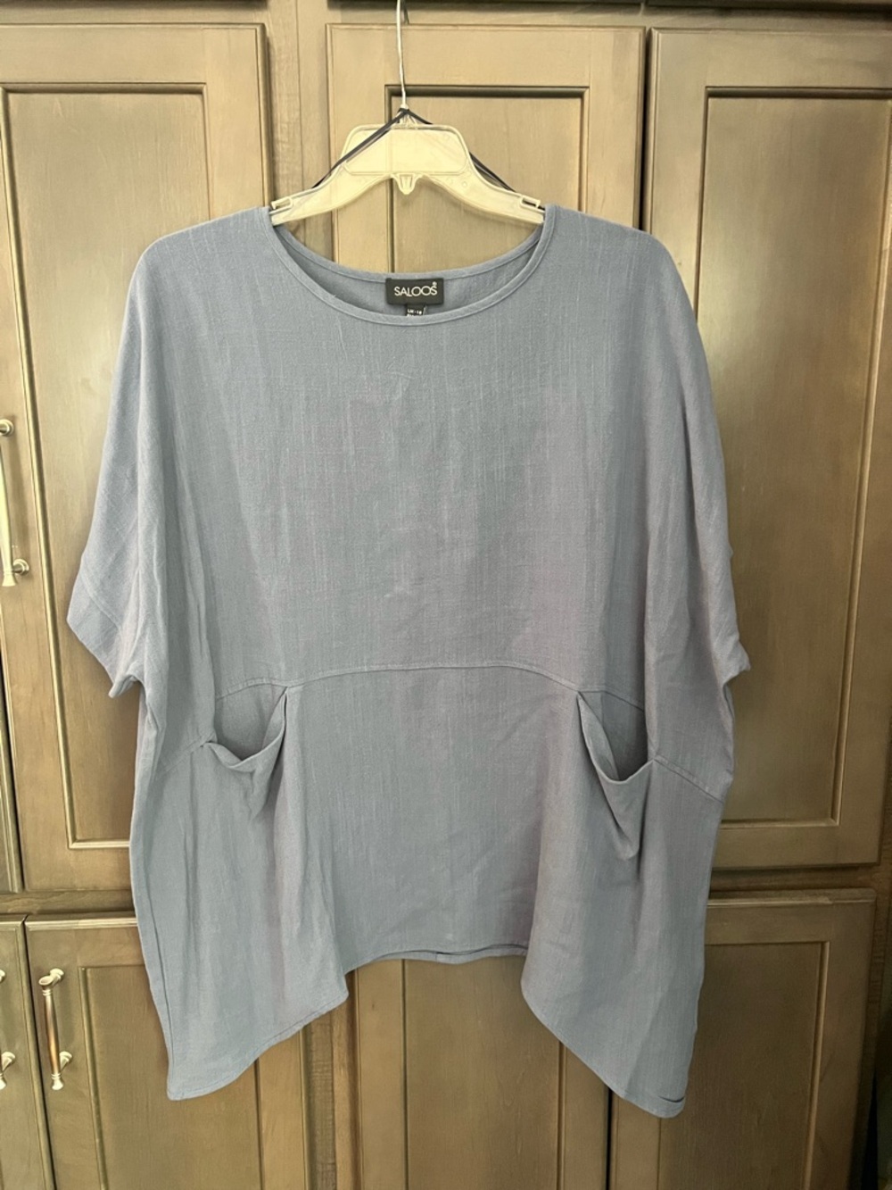 Saloos Women’s Linen Square Shape Top with Slouch Pockets XL Blue NWOT